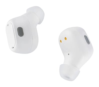 Wireless acoustic headphones, phone accessory, on white background in isolation