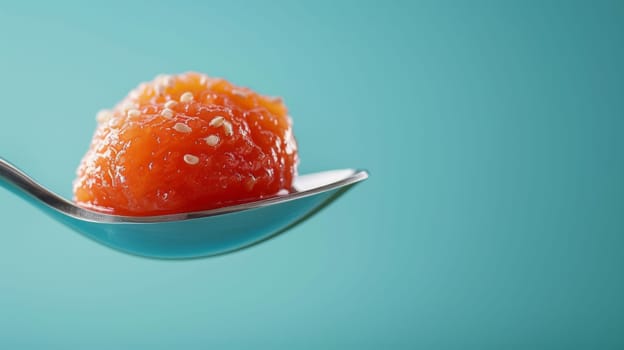 A spoon with a small piece of food on it