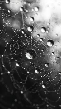 Glistening raindrops on a spider web, capturing the intricacy and beauty of nature.