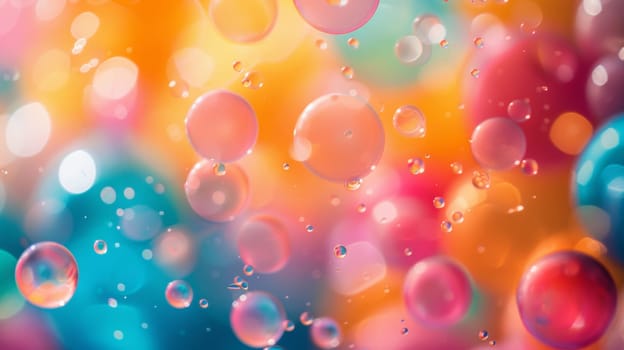 A close up of a colorful background with bubbles and soap