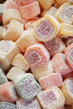turkish delight or lokum of red, green, orange and yellow colors