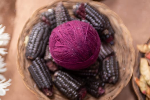 Black Peruvian Corn made into yarn ready for weaving