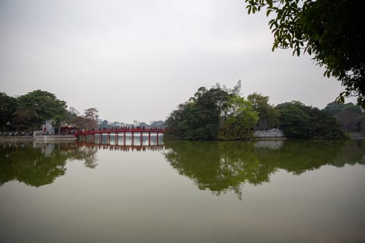 The Iconic red bridge in Hanoi, Vietnam