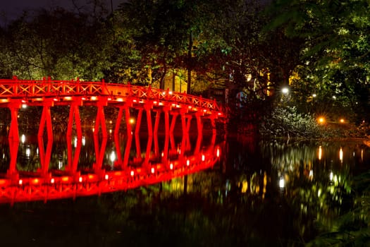 The Iconic red bridge in Hanoi, Vietnam