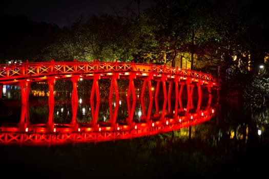 Huc Bridge in Hanoi, Vietnam at night