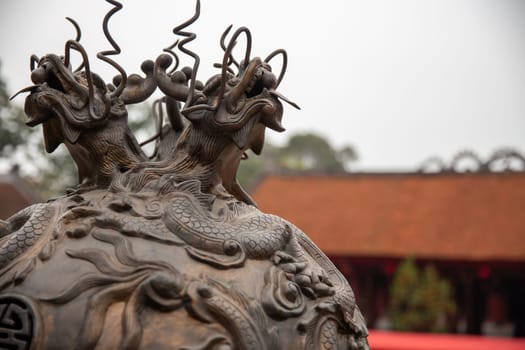 Vietnamese carved dragon statue with room for text