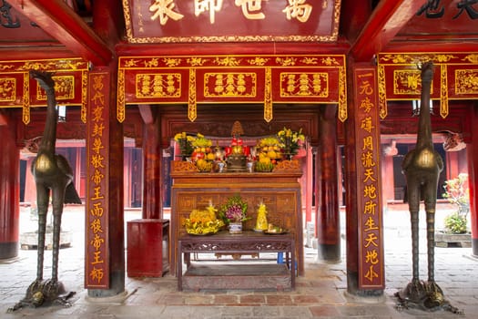 Traditional Vietnamese offerings det up at a temple