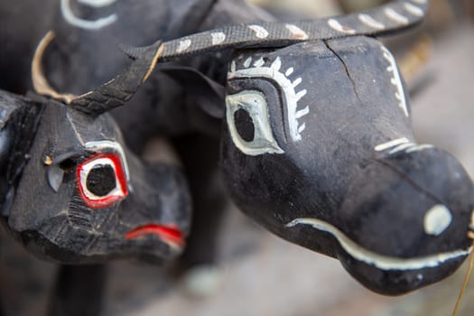 Wooden carved ox shot close a vietnam souvenir