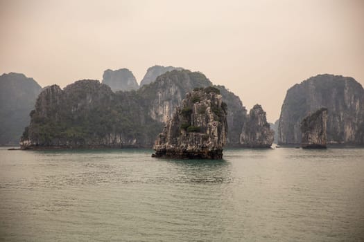Halong bay cliffs on a overcast day