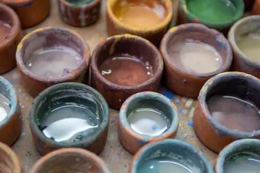 Peruvian paint cups ready to be filled with paint