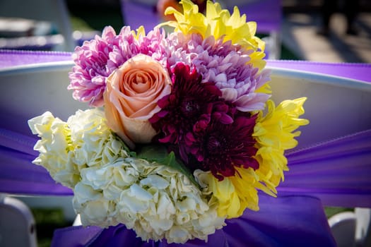 Event seat floral decoration with real flowers