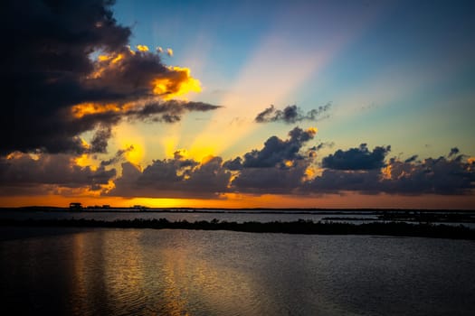 Sunset in San Pedro bay in Belize