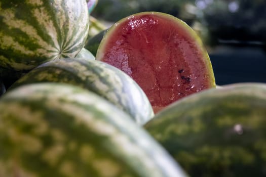 Fresh riped watermelon at a farmers market