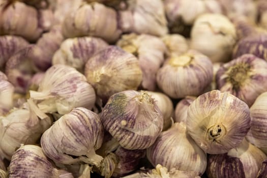 Heap of Garlic Bulbs at a farmers market
