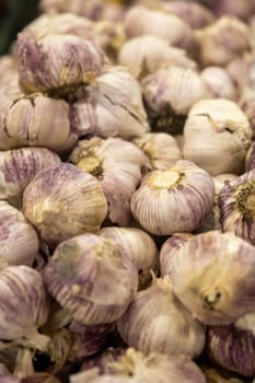 Heap of Garlic Bulbs at a farmers market