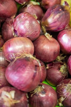 Bunch of Red Raw Onions shot vertical