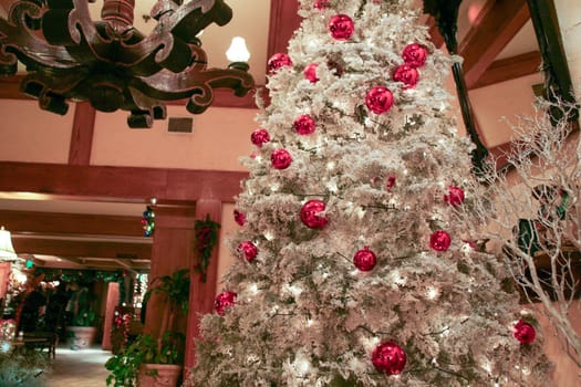 White Decorated Christmas Tree in a ski resort