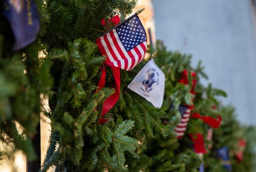 Fence decorated for the holidays patriotically