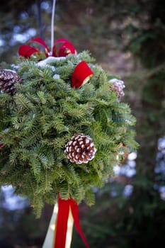 Holiday Christmas Kissing Pine Ball
