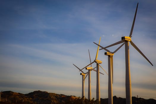 A row of Wind Turbines with Copy Space