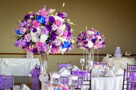 Tables with centerpieces for a reception