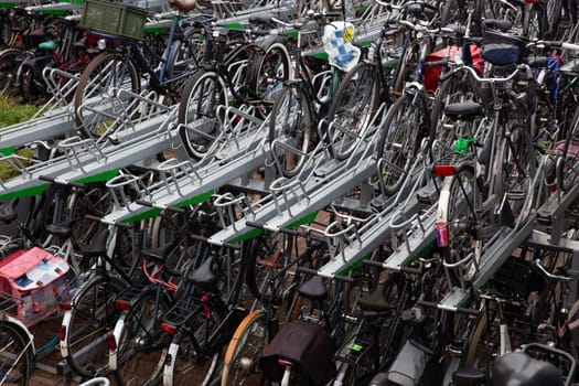 Bicycles parked in Amsterdam for people commuting