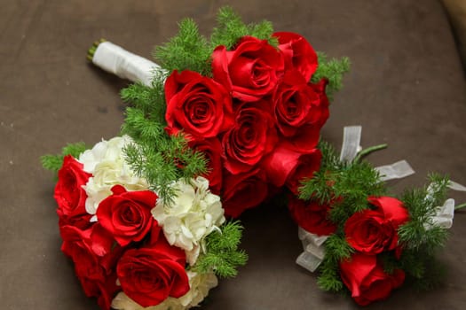 Bridal Party Red Roses in the Bridal Suite