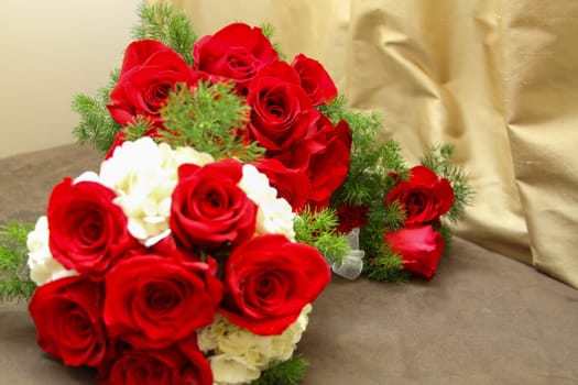 Red Roses Bouquet with Gold Background