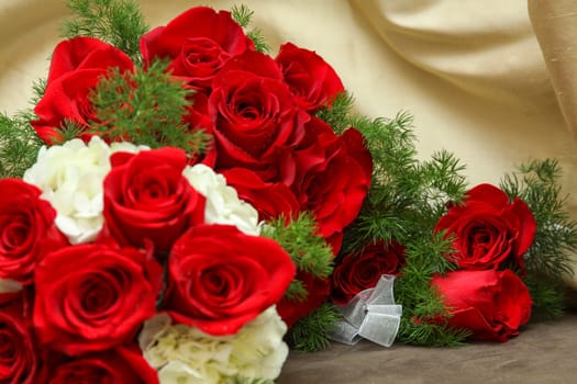 Red Roses Bouquet with Gold Background