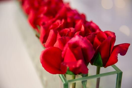 Rows of Roses as decor in a chapel