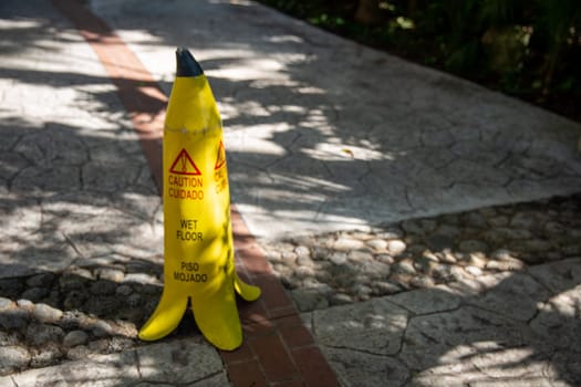 Caution Wet floor banana sign as a warning