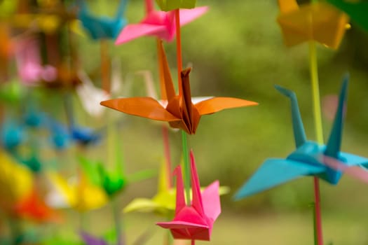 Colorful Strand of Origami Crane Curtain for a wedding