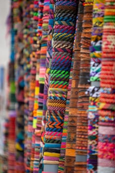 Peruvian Souvenier Bracelets on display to be sold