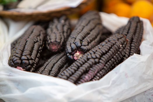 Bag of Black corn at a Peruvian Market