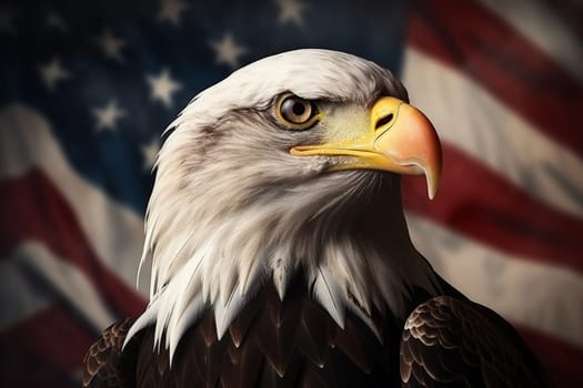 American eagle with USA flag patriotic background. Freedom, patriotism. AI generative..