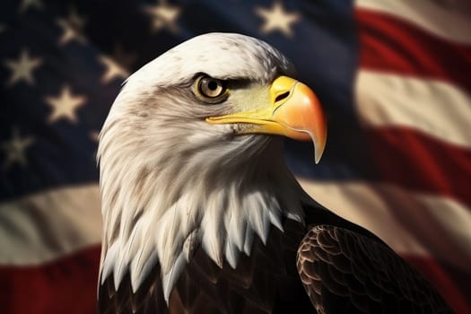 American eagle with USA flag patriotic background. Freedom, patriotism. AI generative..