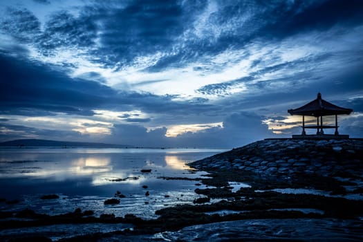Indonesian Pavilion during sunrise during low tide