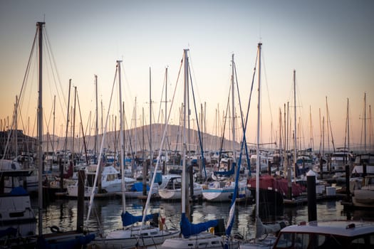 Boats parked at the Marina at Pier 39