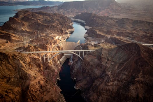 Aerial Shot of the Hoover Dam shot from a Helicopter