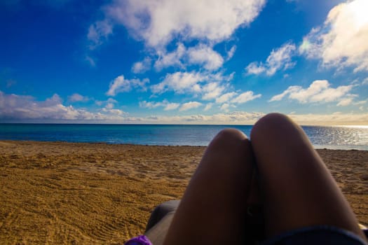 Woman sunbathing on the beach in Mexico