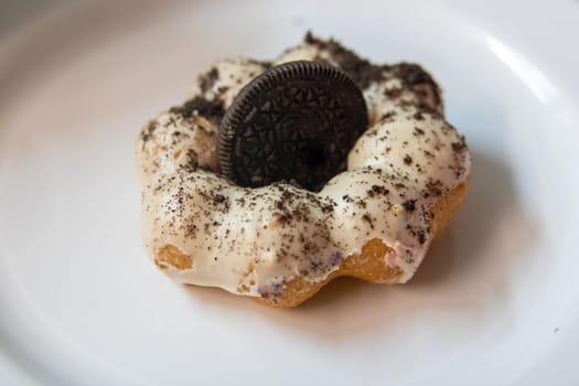 Black and White Cookie donut with a cookie garnish
