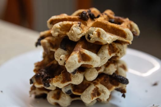 Stack of Keto chocolate chip waffles