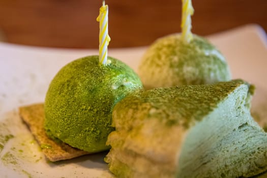 Crepe cake served with Ice Cream