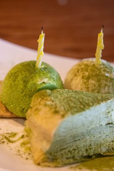 Green tea, vanilla and crepe cake for a birthday