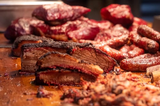 Bunch of Barbequed meat freshly grilled