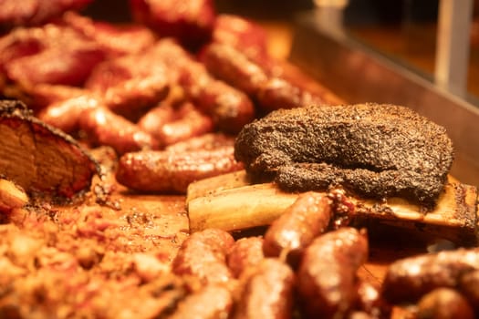 Bunch of Barbequed meat freshly grilled