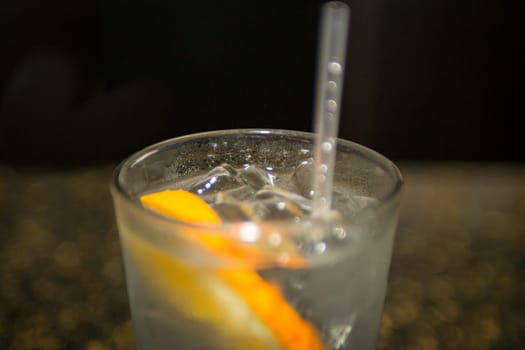 Orange and vodka soda served at the bar