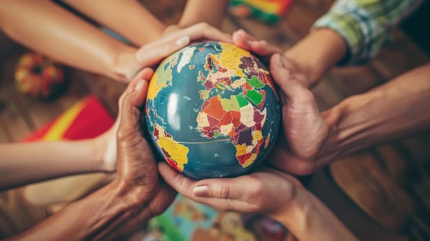 Diverse Group of People Holding Globe, Representing Global Unity, Diversity, and Multiculturalism