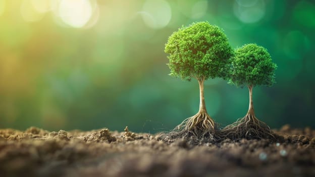 Two Young Trees Growing in Sunlight, Representing Growth, Environmentalism, and Sustainability