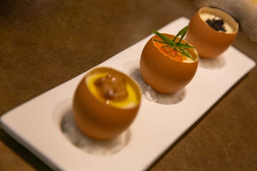 Trio of Chawanmushi sampler at a japanese restuarant